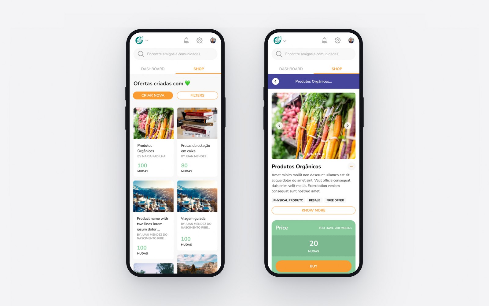 Telas do app Cambiatus
